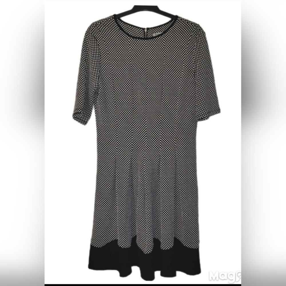 Danny & Nicole Dress 16 Polka Dot Pleated Black White Minimalist Retro Inspired
